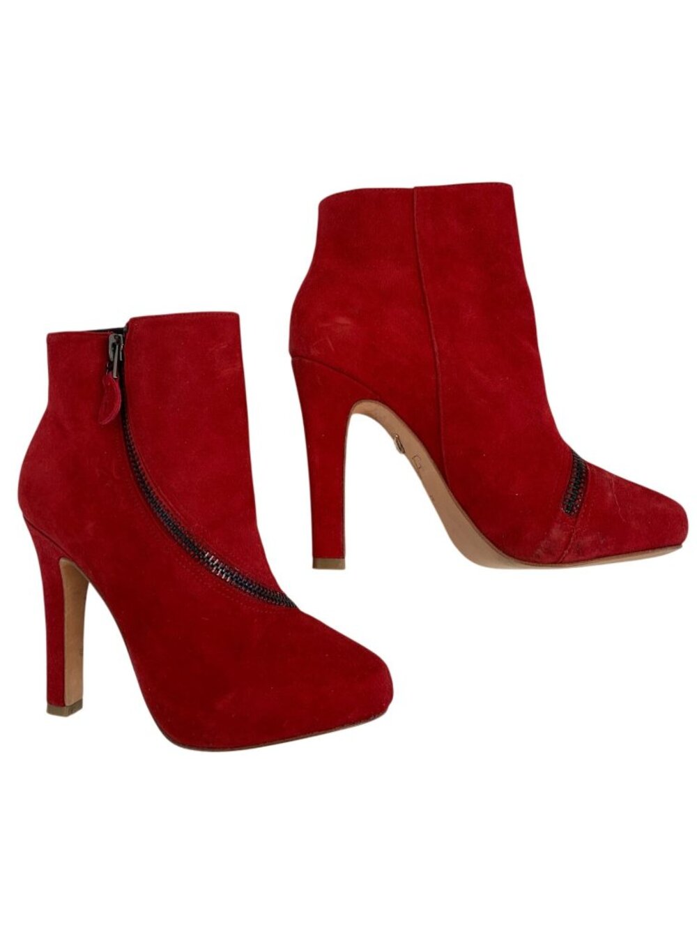Diane Von Furstenberg Red Suede Cady High Heel Booties 7M Curve Zipper EUC $350 - Picture 3 of 11
